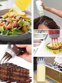 1/3pcs Triple Hole Squeeze Bottle For Sauces And Salads, Squeeze Sauce Bottle, Multi-Purpose Condiment Dispenser, Oil Vinegar Cruet For Kitchen Use, Seasoning Bottle, Pointed Mouth Plastic Bottle, Kitchen Utensils, Kitchen Supplies, Kitchen Stuffs,School Supplies