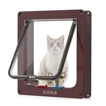Pet Door Locking Small Medium Large Dog Cat Flap Magnetic White Frame 4 Way - Brown - View 1