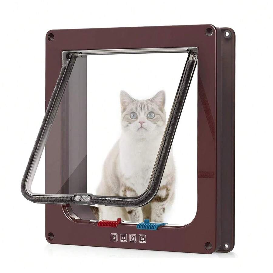 Pet Door Locking Small Medium Large Dog Cat Flap Magnetic White Frame 4 Way - Brown - View 1