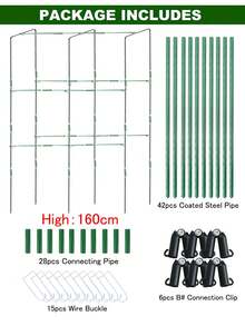 Juego de enrejado para plantas ajustable de 24 piezas/36 piezas/42 piezas que incluye accesorios de conexión, de altura 80 cm/120 cm/160 cm, conjunto de estructura de escalada de rejilla metálica de jardín, kit de varillas de soporte recubiertas de PE verde para frutas, verduras, enredaderas y flores - Multicolor - Ver 13