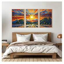 3 piezas de carteles con impresión de paisaje natural abstracto, montaña, sol y bosque, sin marco, en estilo bohemio, para decorar la pared de la sala de estar, dormitorio, comedor, estudio o cafetería