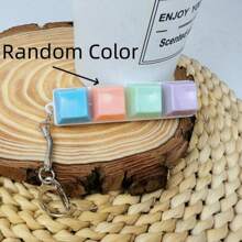 1pc Random Color & Chain Style Squeeze Stress Relief Fidget Cube Keyboard Key Pendant Toy