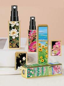 1个新款方形油画系列5ML香水补充瓶，便携式旅行底部直充瓶，旅行补充瓶，多种规格印刷图案可供选择，香水雾化瓶，可重复使用填充