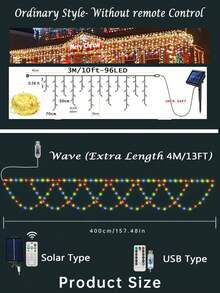 33 英尺/10 米升级版太阳能波浪灯，138 个 LED 圣诞装饰灯，8 种模式，适用于卧室、派对、屋檐、屋顶、栏杆、节日、婚礼、圣诞节、商店装饰（4 米/3 米，USB 供电和太阳能供电可选）圣诞装饰圣诞节装饰圣诞树礼品装饰感恩节婚礼家居装饰家居装饰秋季装饰秋季装饰生日装饰礼品派对用品室内室外花园节日装饰万圣节装饰墙面装饰万圣节装饰品