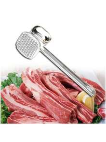 1pc Stainless Steel Meat Tenderizer - Heavy Duty Double-Sided Kitchen Tool With Diamond Pattern, Makes Perfect Juicy Steaks & Meats - Durable & Food- Design, Cooking Utensil | Stylish Kitchenware | Stainless Steel Construction