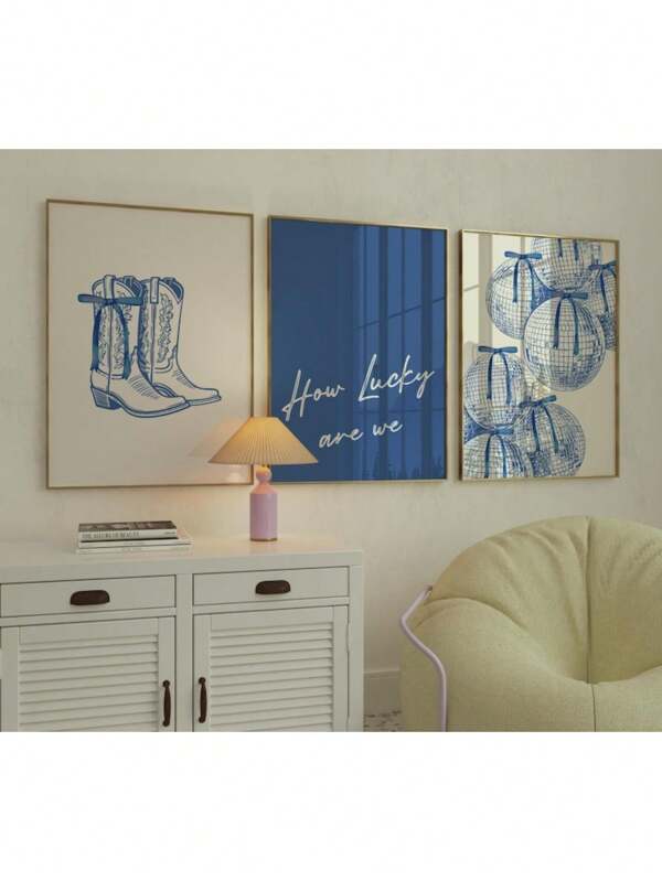 How Lucky Are We Wall Art Print Blue Disco Bows Wall Art Coastal Cowgirl Print Girly Western Wall Art Aesthetic Dorm Decor Bedroom Canvas Painting Posters And Prints Wall Art Pictures For Living Room Decoration Optional Frame ,Wall Art With Frame