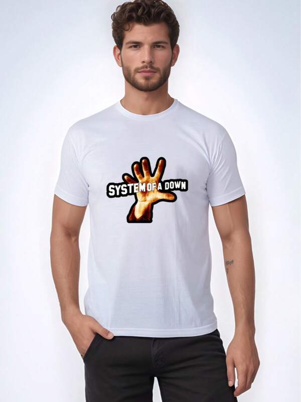 Camiseta Estampada System Of A Down Army Bandas de Rock Musicas Clássicos Confortável Tecido Resistente Branca