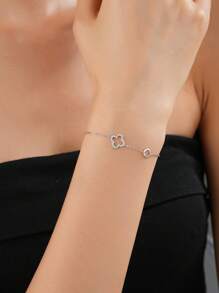 S925 Minimalist Luck Clover Bracelet, Chic French Sweet High-Quality Pave Cubic Zirconia Smooth Clover Jewelry