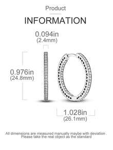 Pendientes de aro grandes de circonita cúbica de plata de ley 925 para mujer, regalo de joyería para fiestas, bodas y compromisos - Plateado - Ver 4