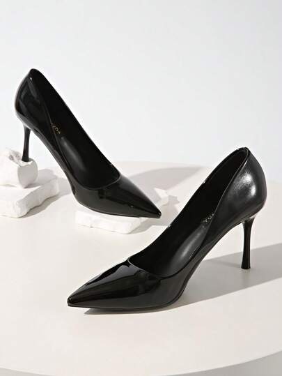 Women's High-End Black Glossy Leather 8.5cm Thin Heel Pointed Toe Shallow Sexy Nightclub Fashion Wedding Commute Daily High Heel Pumps,Elegant