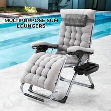 2-Seater Sun Lounger, Foldable Garden Lounger, Widened With Cushion, Weatherproof, Adjustable Backrest, With Headrest, Cup Holder, Load Capacity 160 Kg - Vải chải màu xám - Xem 2
