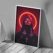 1 Pc Canvas Painting,Neon Halo, Smoke, Cross Necklace, Tattoos,Wood Framed Painting (1) Thickness 2.5 Cm/ 1 Inch-Home Decoration For All Occasions,Ideal New Year, Valentine's Day,Thanksgiving,Easter,Christmas Gift,Room Decoration Aesthetic,Wall Decoration Art,Perfect Gift,Autumn And Winter Wall Decoration,Living Room Decoration, Bedroom Decoration, Kitchen Decoration, Entry Decoration, Bathroom Decoration, Direct Wall Painting, High Quality Wall Painting Poster,Modern Home Decoration Stretched And Framed Ready To Hang - Black - View 3
