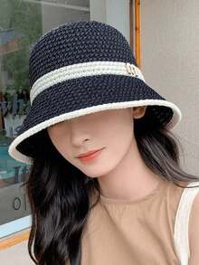 1 件女士纯色休闲渔夫帽，简约休闲优雅外观，时尚百搭透气遮阳帽，适合户外活动和日常穿着 - 彩色 - 查看 4