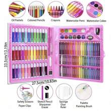 150 pièces Set de peinture pour enfants, Fournitures d'art dans une boîte colorée, Set d'outils de peinture, dessin et écriture, comprenant des pinceaux, crayons, stylos aquarelle, crayons de couleur, ciseaux, règle, jouets de dessin Montessori, cadeau scolaire, anniversaire, Noël, Halloween, Pâques, Thanksgiving