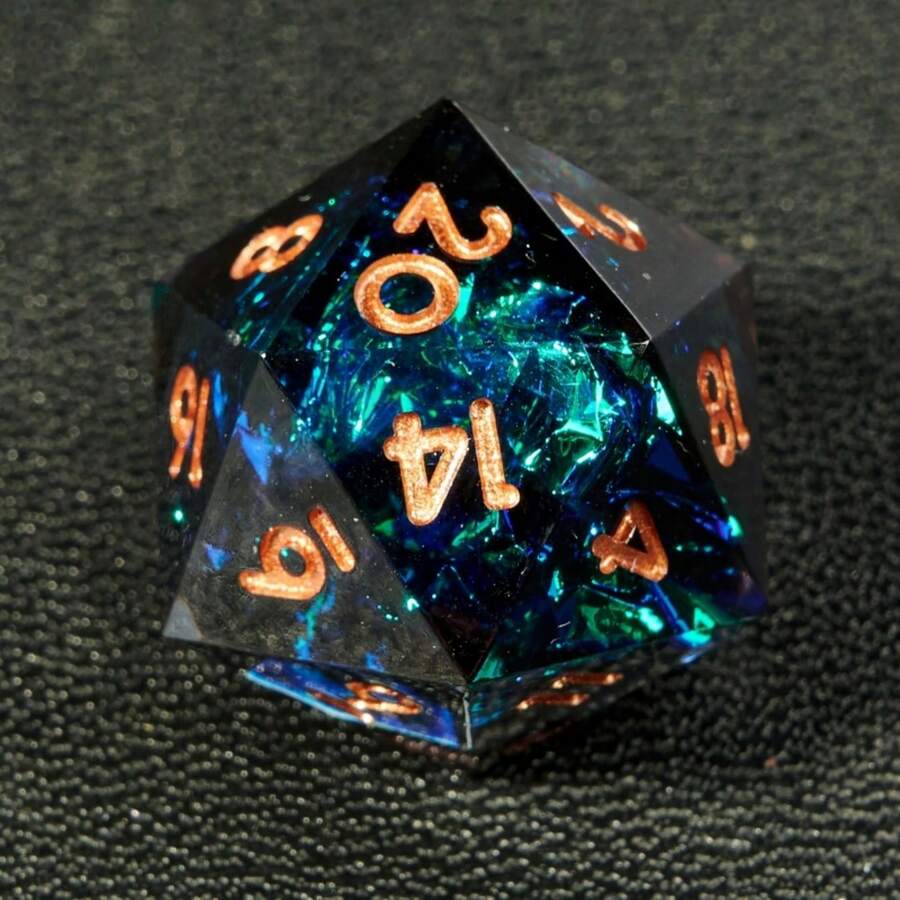 Elegant Resin Gold Foil Dice Set, Complex Design, Multifaceted Shapes Including D20 - Ideal For Role-Playing Games And Cthulhu Boardgames - Black - View 1