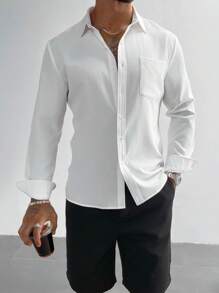 White Men Dress Shirts Solid Color Long Sleeves Button Up Shirt Men,For Office Meetings,For Weddings And Party,For Father's Day,For Boyfriend Gifts,Suitable For All Seasons