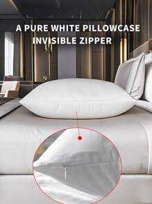 duoxia 1pc White Plain Floral Pattern Zippered Pillowcase, Hidden Zipper, Washable Cushion Cover For Home & Hotel Use
