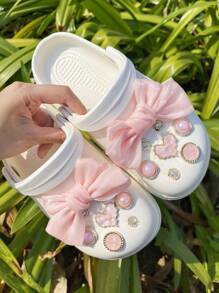 16 قطعة/مجموعة من الزخارف القابلة للإزالة للأحذية والنعال المناسبة لأحذية السميكة ، والأحذية الصنادل والشباشب وأحذية الحديقة والشاطئ ، مكونة من فيونكة وخرزات كبيرة وزخارف DIY