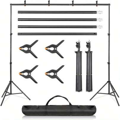 Adjustable Backdrop Stand Kit - 2x3m (6.5x9.8ft) Photography Background Support System With Carrying Bag And 4 Clamps – Perfect For Photo Studio, Video Shoots, And Professional Photography Setup