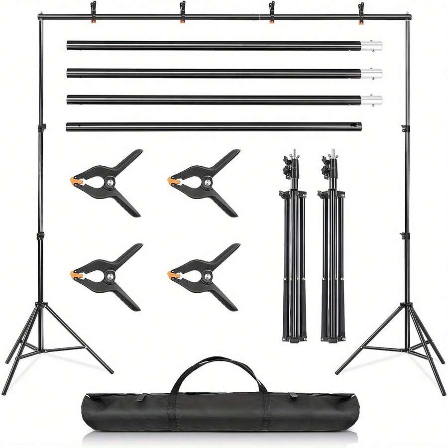 Adjustable Backdrop Stand Kit - 2x3m (6.5x9.8ft) Photography Background Support System With Carrying Bag And 4 Clamps – Perfect For Photo Studio, Video Shoots, And Professional Photography Setup - 6.5 * 9.8ft - View 1