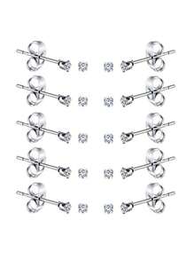 10 Pairs Women's Minimalist 2mm Zirconia Stainless Steel Stud Earrings