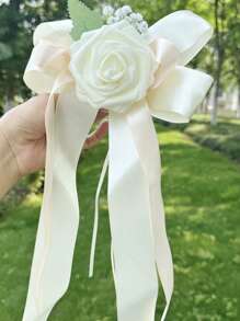 1PC Outdoor Wedding And Wedding Car Rearview Mirror Decoration Flower, Chair Back Flower Decoration, Simulation Flower Wedding Car Decoration, Wedding Car With Suction Cup Flower Accessories, Mori Style Simulation Flower Wedding Photography Banquet Party Hotel Chair Back Flower Accessories Halloween Valentine's Day Valentines