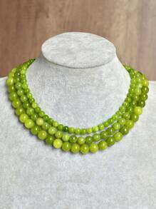 Summer Handmade Beaded Necklace, Natural Olive Stone Choker, 6mm/8mm/10mm/12mm Beads, Suitable For Daily Wear