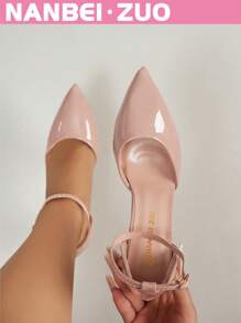 NANBEI ZUO NANBEI ZUO Women's Plus Size Glossy Pointed Toe Ankle Strap Thin High Heel Shoes, Black/White/Apricot, Fashionable Minimalist High-End Elegant Versatile Street Style Elegant European And American Vibe High Heels For Work, Interview, Formal, Party, Wedding, Birthday Gift, Date, Vacation, Comfortable And Breathable