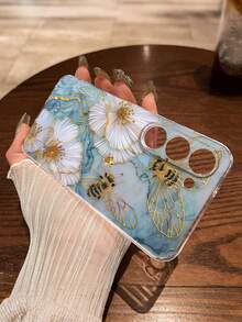 蓝色花朵与蜜蜂彩绘透明简约时尚防摔手机壳防水防震防刮 - 彩色 - 查看 5