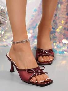 栗色夏季新款尖头网眼透气露趾高跟凉鞋，百搭简约小猫跟鞋，适合正式、派对、工作和休闲场合 - 酒紅色 - 查看 4