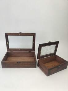 1 Piece Wooden Antique Home Decor Storage Box, Cosmetic And Sundry Storage Cabinet For Women Storage Organizer Travel Essentials Gift Back To School - Coffee Brown - View 3