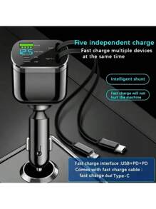 YITUMU Cargador de coche retráctil de 66W con pantalla digital, cargador de teléfono de coche rápido 5 en 1 con puertos PD duales, 2 cables retráctiles y puerto USB - regalo inteligente para conductores, accesorio de coche práctico para Navidad y Año Nuevo