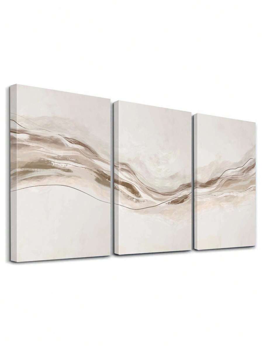 3 pièces de décoration murale moderne, impressions d'œuvres d'art abstraites à texture neutre, peintures sur canevas de lignes abstraites beiges, œuvres d'art décoratifs contemporains, art mural, peintures classiques, esthétique de la pièce, décoration de la maison, cadeau idéal, cadre en option