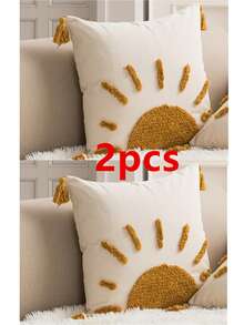 1 件/2 件黄色太阳图案靠垫套，波西米亚帆布簇绒刺绣四角流苏装饰枕套，适用于卧室、客厅沙发、汽车靠枕、床头靠垫、民宿装饰，无填充物，30*50cm，45*45cm - 棕色 - 查看 14