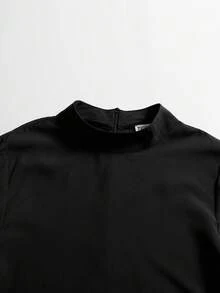 Women's Middle Eastern Dress, Solid Color High Neck Long Sleeved Extended Loose Muslim Robe - Black - View 5