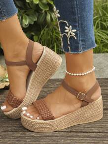1 par de sandalias de plataforma y cuña impermeables para verano, con suela gruesa y versátiles, adecuadas para adolescentes