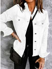 Necooer Women's Denim Jacket Old Style Washable Button Up Boyfriend Denim Jacket With Pocket Jacket Jacket [Four Season Version] - White - View 2