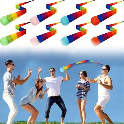 4pcs Rainbow Tail Balls - Vibrant Polyester Fabric Sandbags, Lightweight Meteor Design, Suitable For Teens And Adults Outdoor Fun, Great For School Training And Gifts