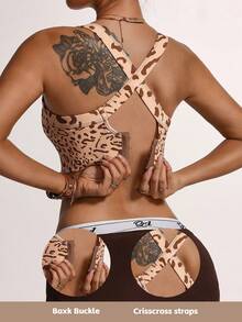 Women's Contrast Leopard Print Yoga Sports Bra, Sexy Sheer Breathable Moisture-Wicking Fabric - Yellow - View 1