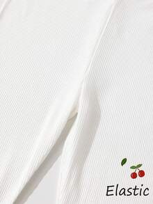 4 件/1 件女童纯色竖条纹七分紧身裤，带小樱桃装饰，透气弹力紧身裤，儿童七分裤，适合儿童夏季日常穿着