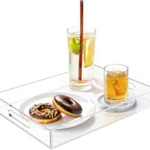 1 Stück transparenter, eleganter, moderner, rechteckiger Acryl Präsentations-Tablett mit Griff für Lebensmittel, Obst, Kosmetik, Parfüm und Frühstücks-Aufbewahrung, geeignet für alle Anlässe