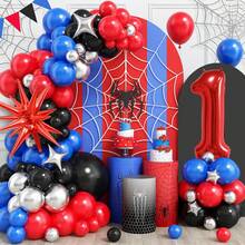 Juego de arco y número de globos de látex con estrella roja, decoraciones de cumpleaños, juego de arco de globos rojo, azul, negro y plateado con torres de globos numéricos rojos de 40" del 1 al 11, globos de cumpleaños, adecuado para fiesta de cumpleaños temática de superhéroe - Multicolor - Ver 4