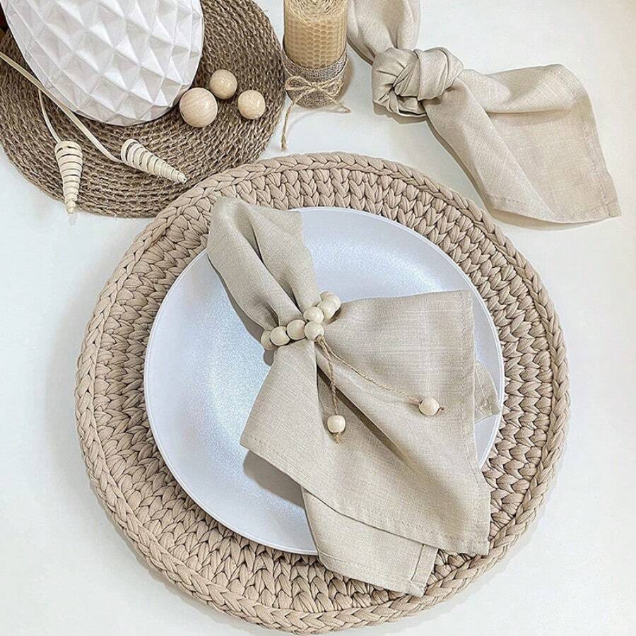 1/6/10pcs Multi-Size & Multi-Color Soft Linen Napkins, Suitable For Weddings, Valentine's Day And Home Decor - Beige - View 1