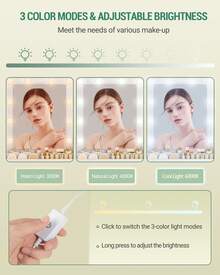 Hzuaneri Dressing Table With LED Lights, Adjustable Brightness, Vanity Table With Mirror, Dresser With 2 Drawers And 2 Open Compartments, Modern, White - White - View 5