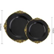 25 piezas Platos transparentes de 7.5 pulgadas/10.25 pulgadas con borde azul y dorado, reutilizables y aptos para lavavajillas, adecuados para reuniones familiares, fiestas, actividades al aire libre, eventos de trabajo en equipo, regalo de Navidad