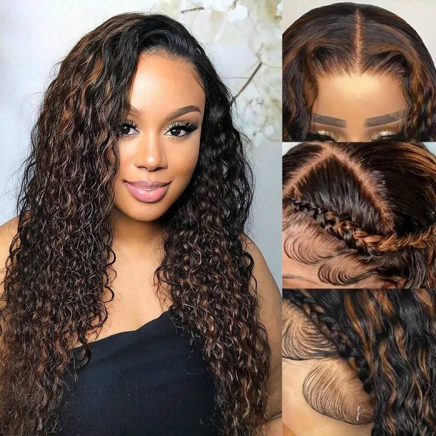Ombre Highlight Deep Wave 13x4 Lace Front Wigs Human Hair 1B/30 Honey Blonde Lace Front Wigs For Women Pre Plucked With Baby Hair Free Part - 間色 - 查看 1