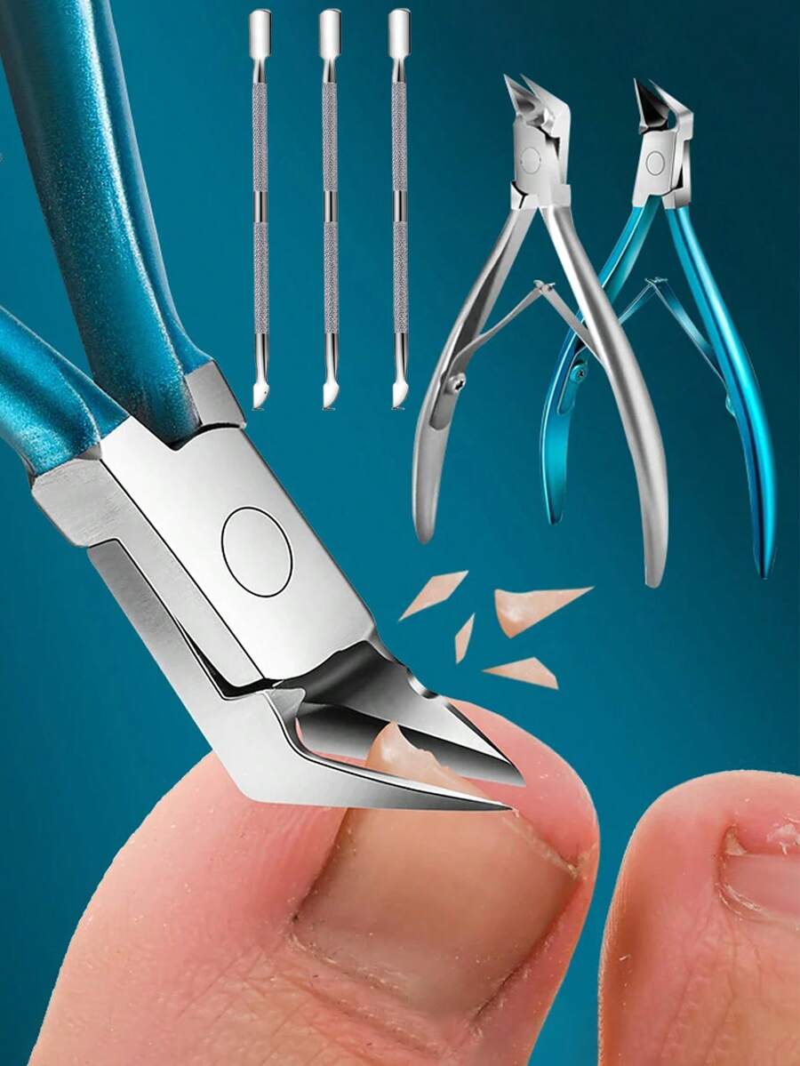 2 件装趾甲钳适用于厚嵌甲宽口防滑长柄趾甲修剪器双头去死皮铲套装 - 彩色 - 查看 1