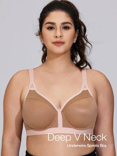 Wingslove Reggiseno sportivo a V con reggiseno ad alto impatto, leggermente imbottito e con ferretto, per figura intera, adatto per attività fisica e corsa