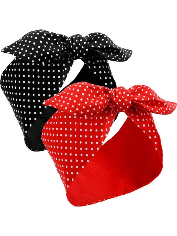 1 pièce Serre-tête à pois convenant aux filles et aux femmes, foulard de tête vintage, serre-tête style années 50 avec imprimé rétro, serre-tête à large bord, bandeau de cheveux à pois (rouge, noir)