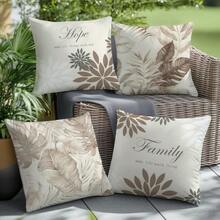 4 vỏ gối hình lá hình học kaki tối giản hàng ngày & "Gia đình hy vọng", nhung đào mềm in một mặt, kích thước 45*45/50*50/40*40CM dùng trang trí nhà cửa, tiệc tùng, làm quà tặng - Nhiều màu - Xem 7